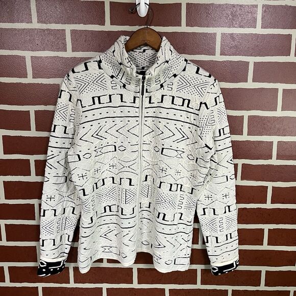 Icelandic Design Merino Wool Blend Women’s L White Black Aztec Full Zip Jacket - Picture 1 of 7